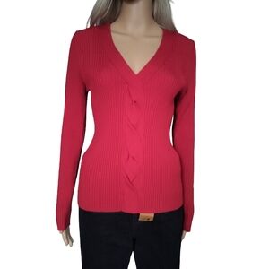 INC International Concepts Long Sleeve Red V-Neck Sweater Size L NWT